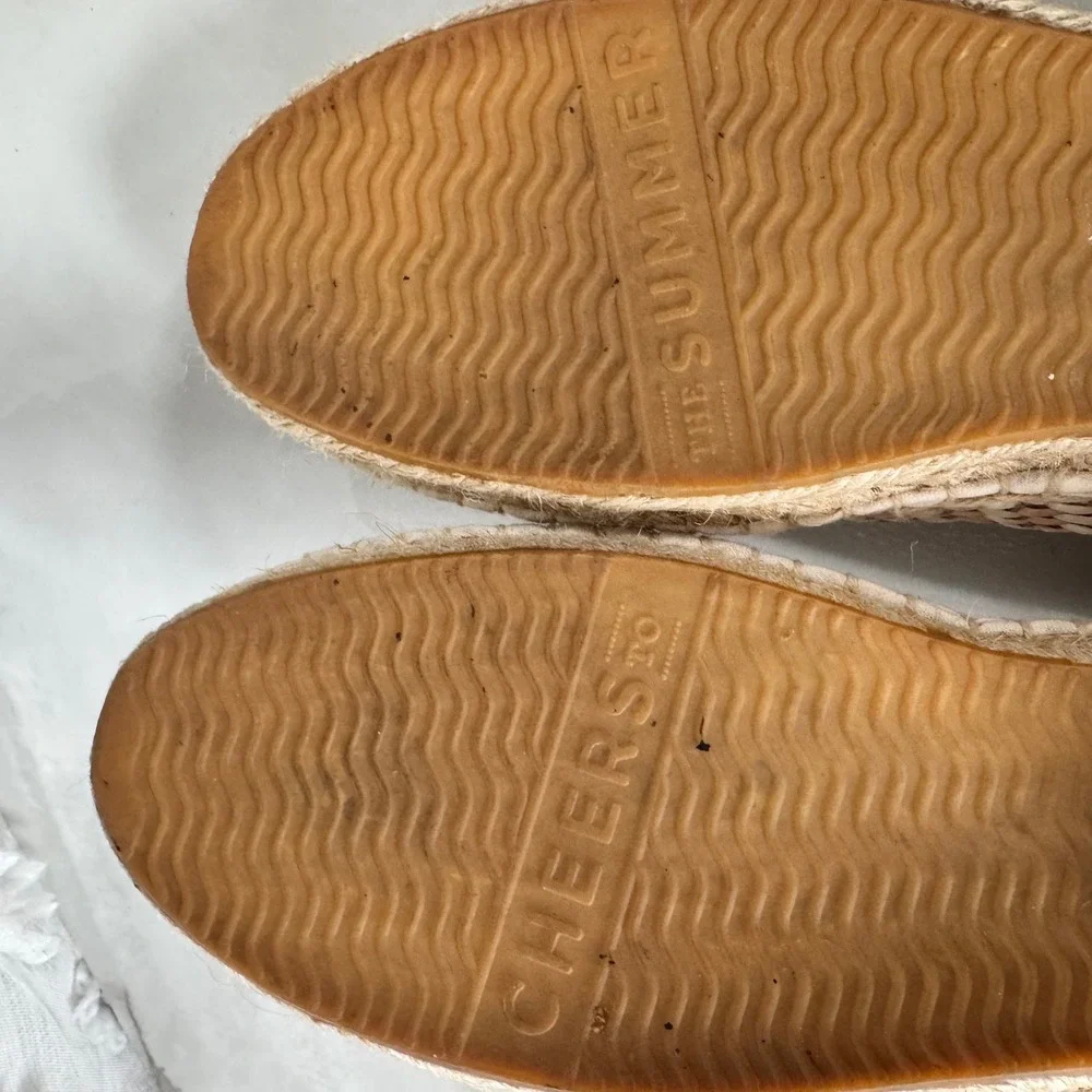 Soludos Woven Espadrilles Slip On Flats Pale Pink White‎ Resort Cruise Size 41
